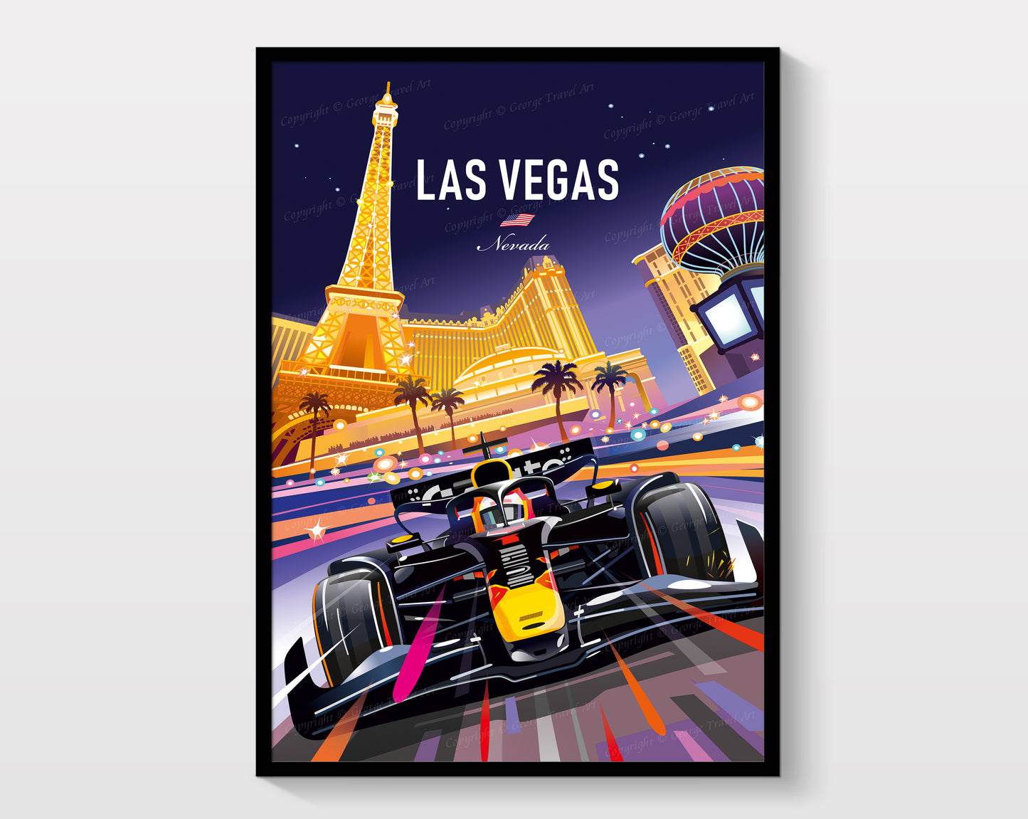 Framed Red Bull F1 car Las Vegas Grand Prix poster detail print