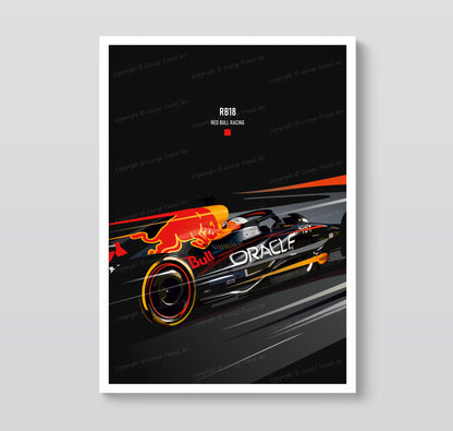 Max Verstappen Red Bull RB18 race car poster – Formula 1 championship wall art