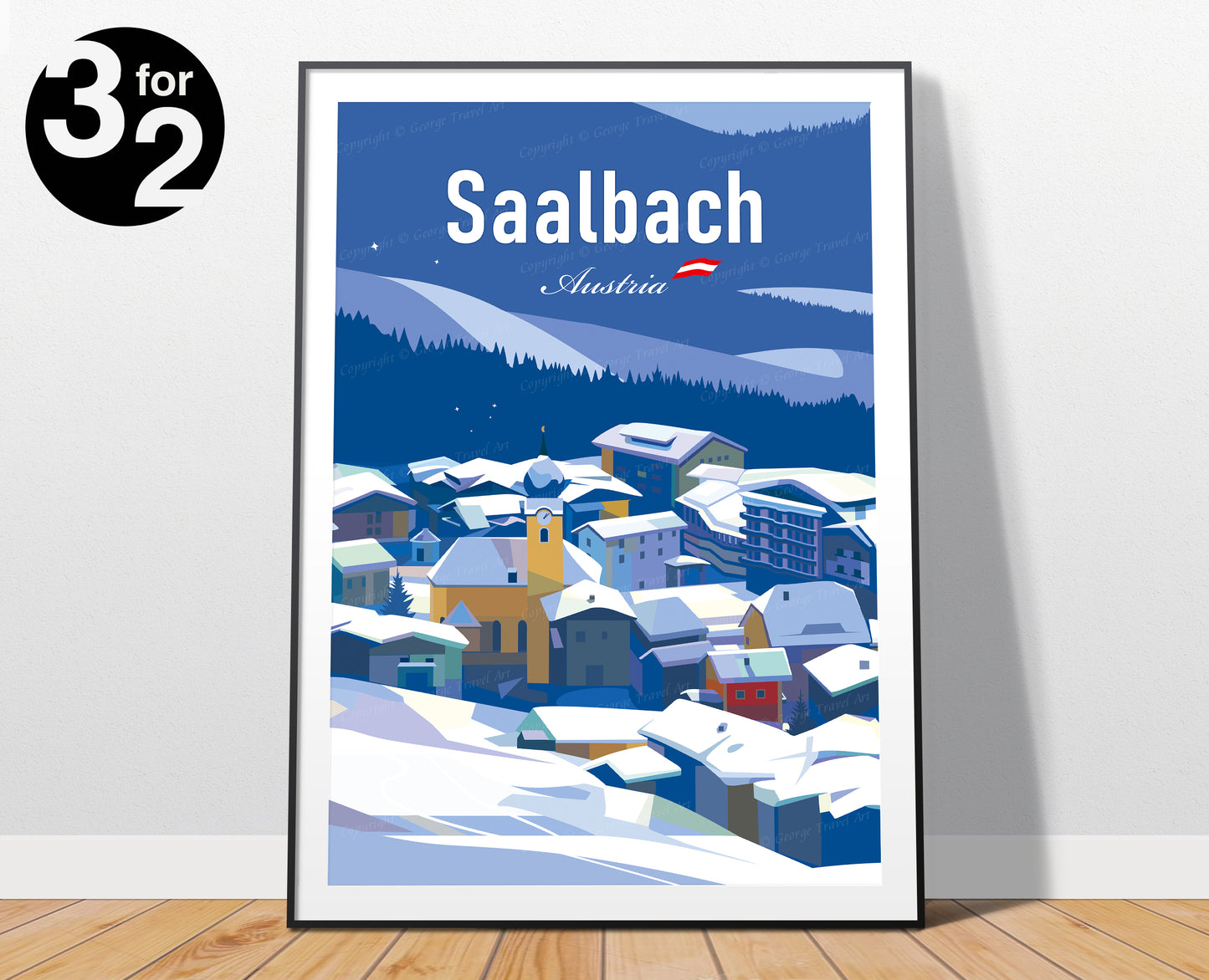 Saalbach Austria Travel Poster / Saalbach Ski Print