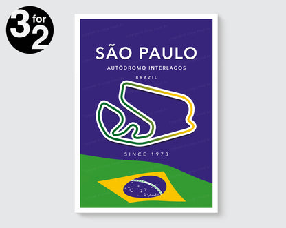 Sao Paulo F1 Circuit Poster / Autódromo José Carlos Interlagos Print