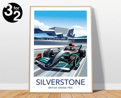 Silverstone F1 Poster / Formula1 Hamilton Print / Mercedes Wall Art