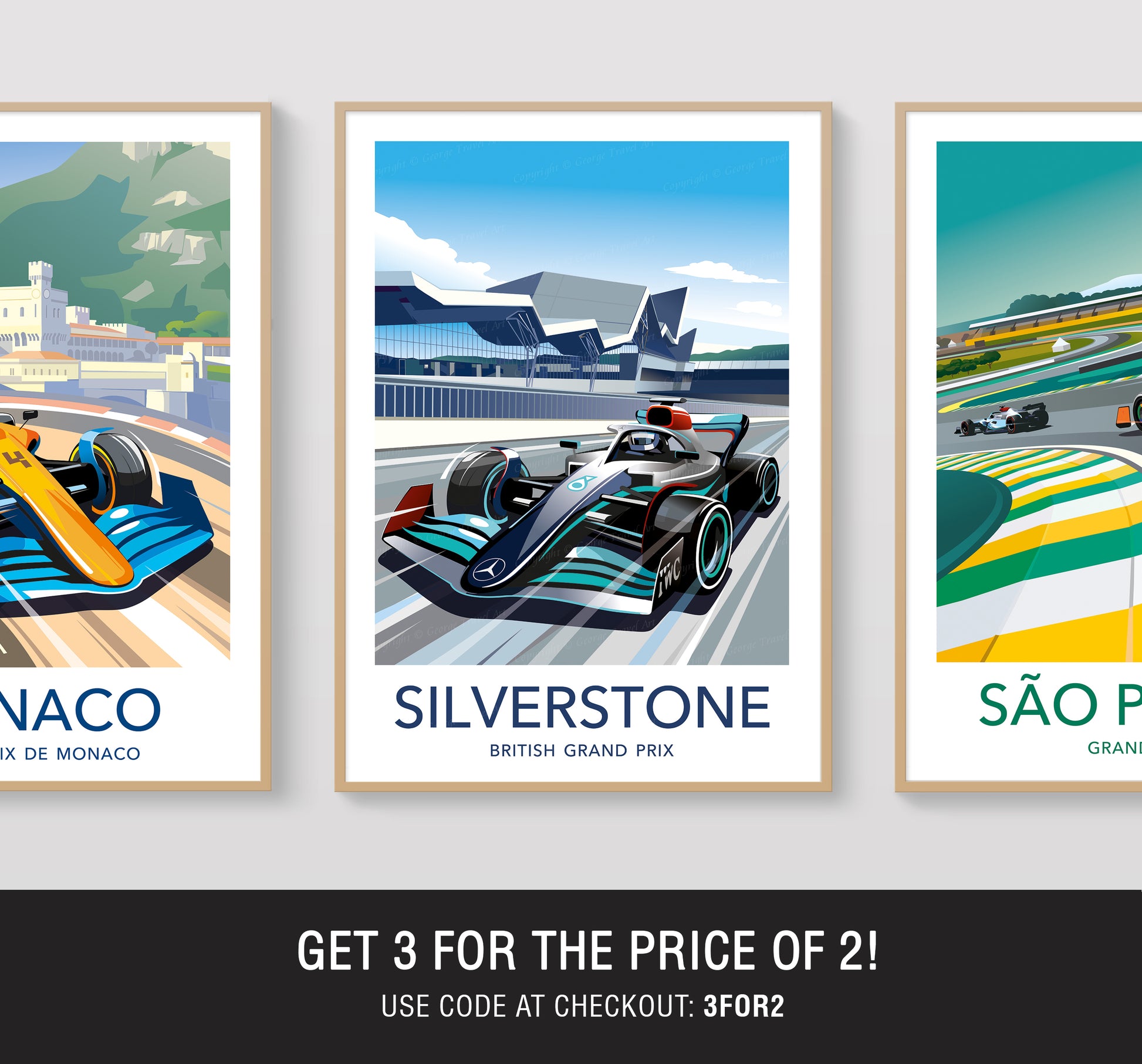 Silverstone F1 print poster featuring Mercedes at British Grand Prix circuit – wall art