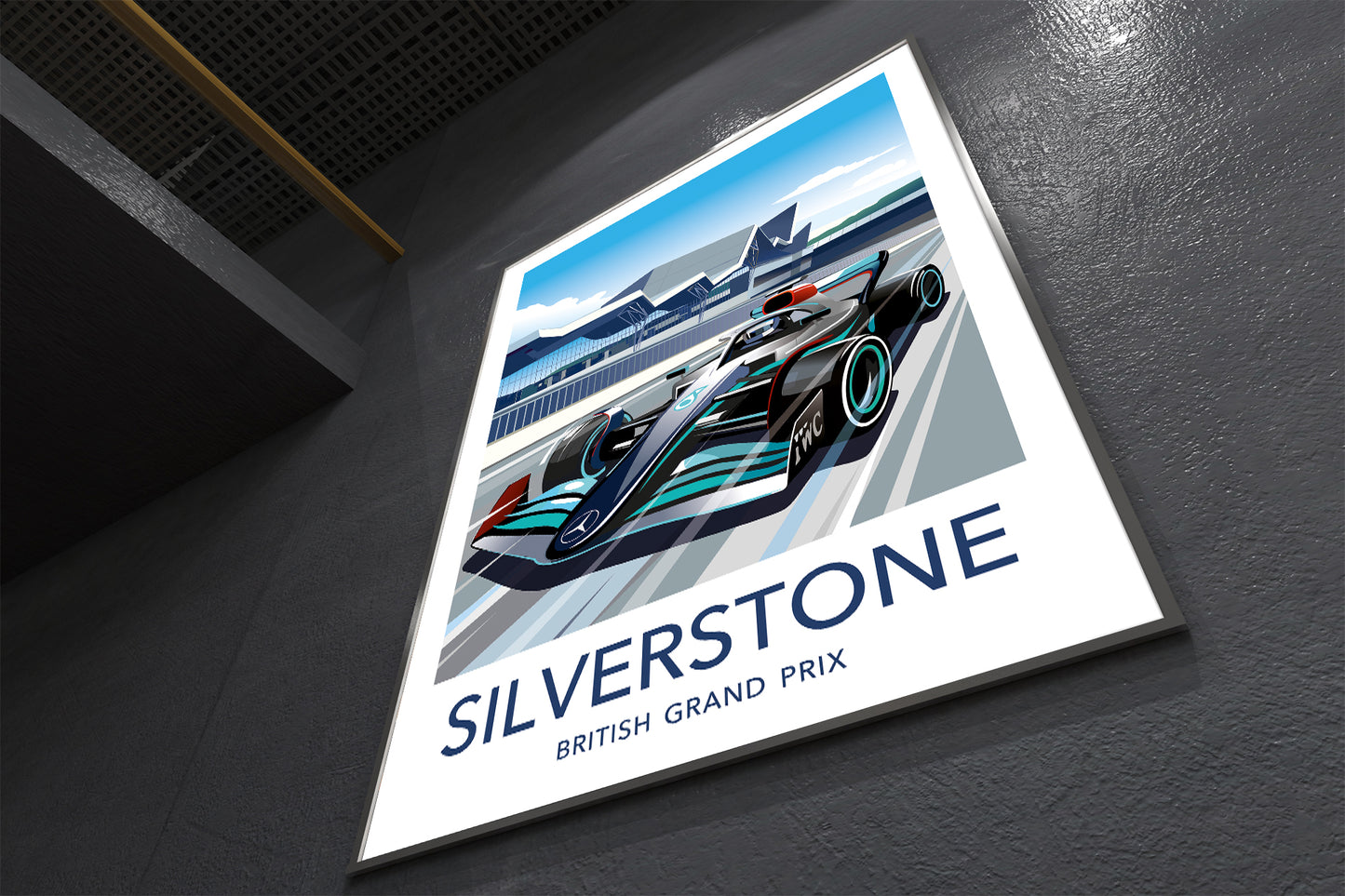 Silverstone Formula 1 poster print featuring Mercedes Hamilton at British Grand Prix