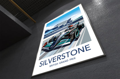 Silverstone Formula 1 poster print featuring Mercedes Hamilton at British Grand Prix