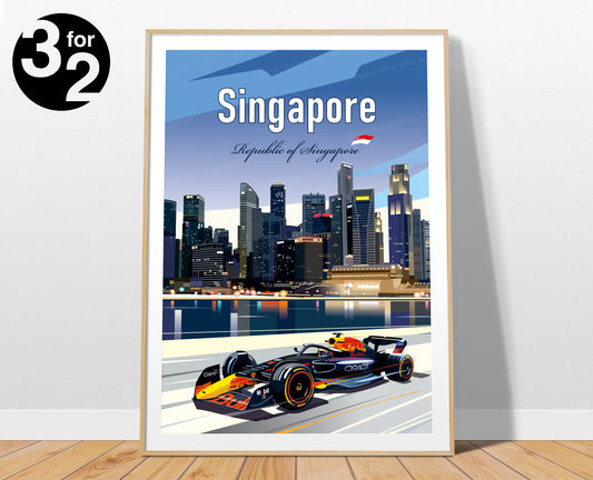 Marina Bay F1 Poster / Max Verstappen Print / Red Bull F1 Wall Art