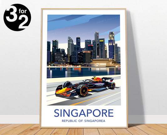 Marina Bay Singapore F1 Poster / Max Verstappen Print / Red Bull F1 Wall Art