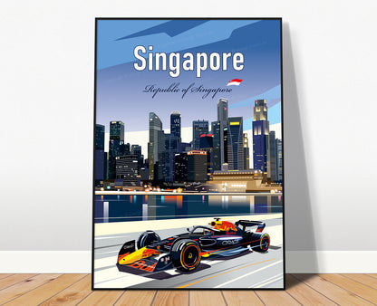 Marina Bay F1 Poster / Max Verstappen Print / Red Bull F1 Wall Art