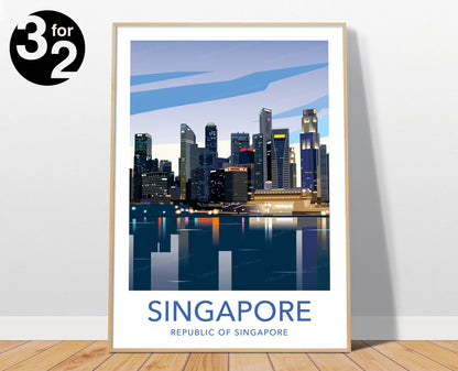 Singapore Travel Print / Singapore Night Light Poster