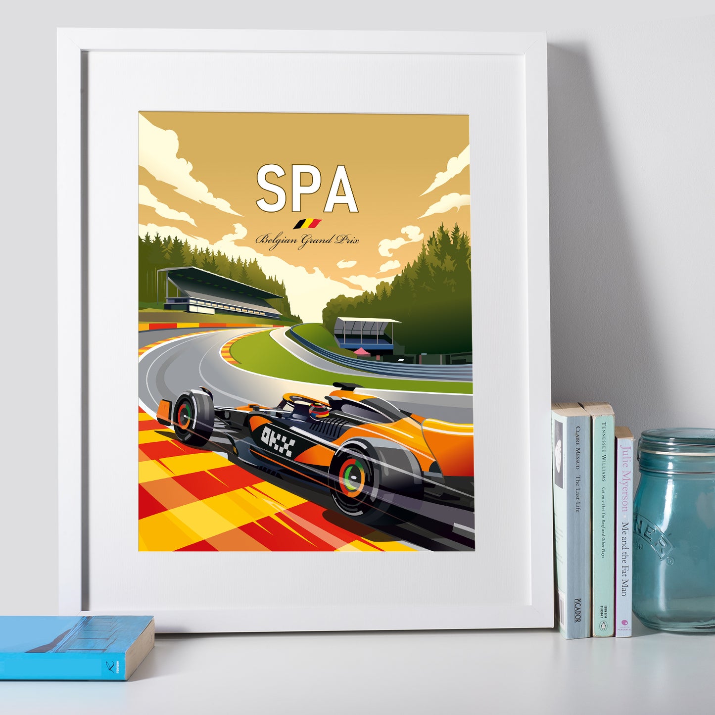 Spa-Francorchamps F1 poster displayed on a wall – McLaren Piastri Formula 1 print