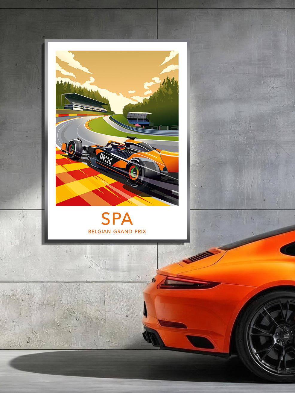 Spa-Francorchamps F1 poster with white border print close-up – McLaren Oscar Piastri Formula 1 wall art