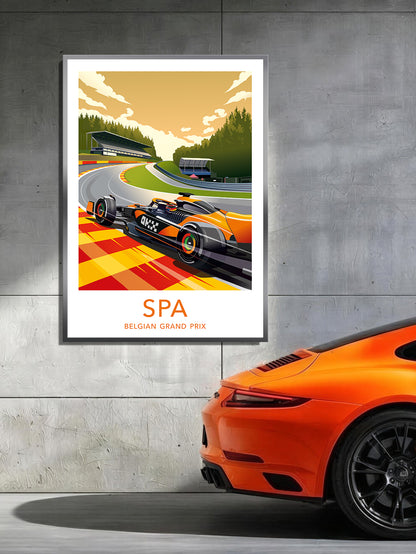 Spa-Francorchamps F1 poster with white border print close-up – McLaren Oscar Piastri Formula 1 wall art