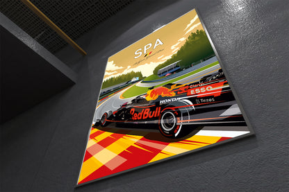 Spa F1 circuit poster featuring Red Bull Racing at Belgian Grand Prix – motorsport wall art