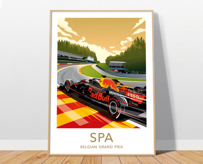 Spa F1 print poster – Max Verstappen Red Bull wall art with white border