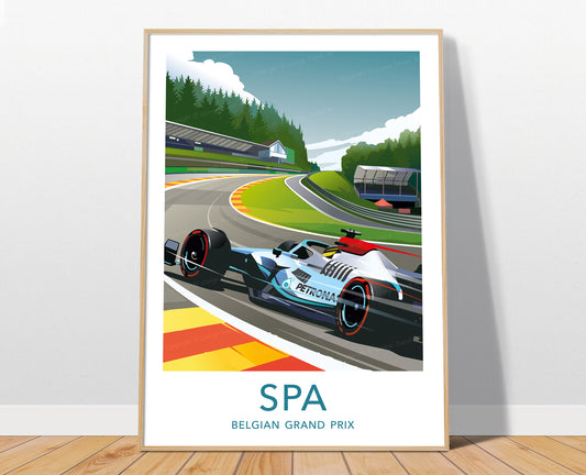 Spa F1 poster print with white border – Mercedes Hamilton Belgian Grand Prix wall art