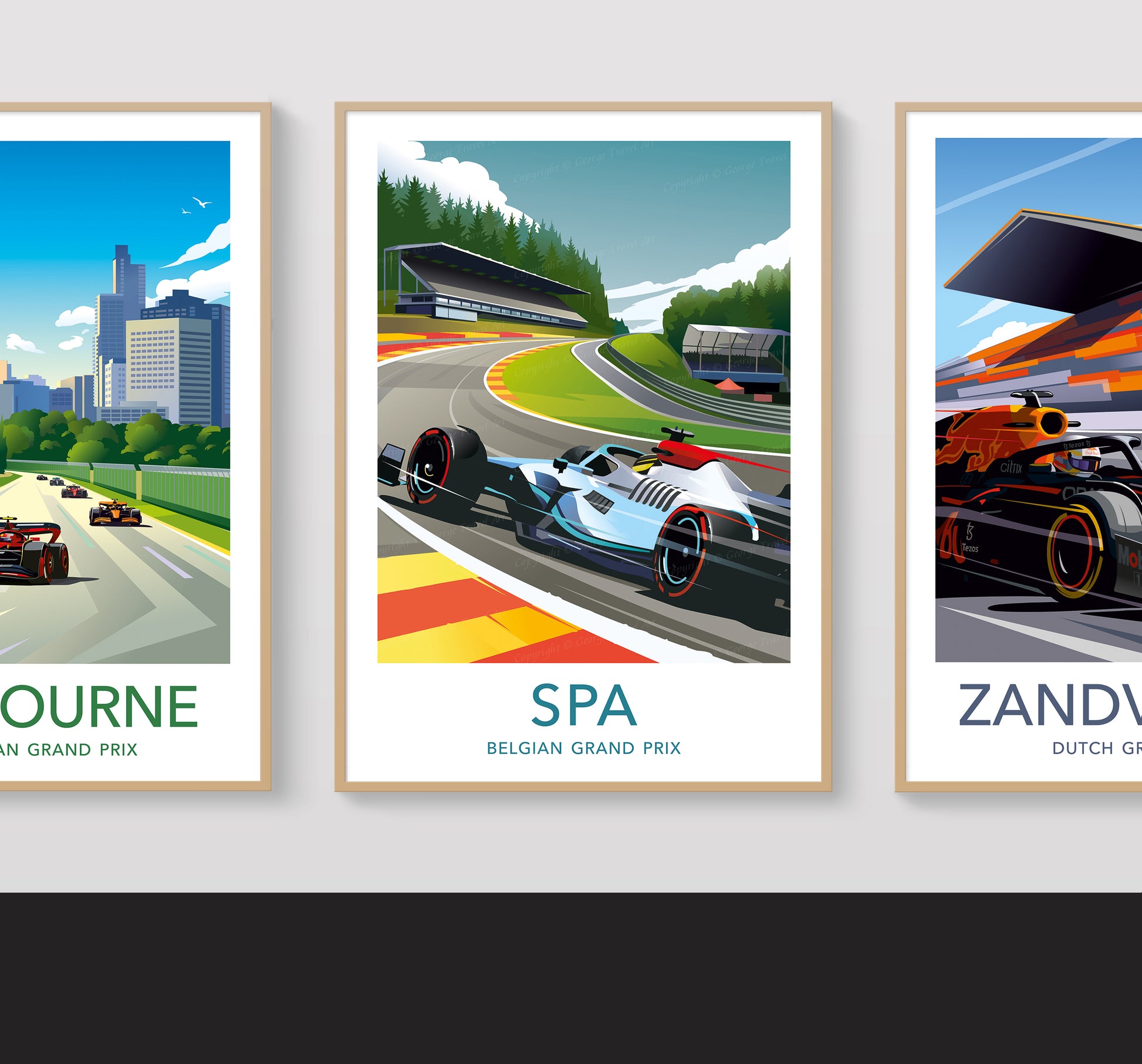 Spa F1 poster with white border – Mercedes Hamilton wall art second angle