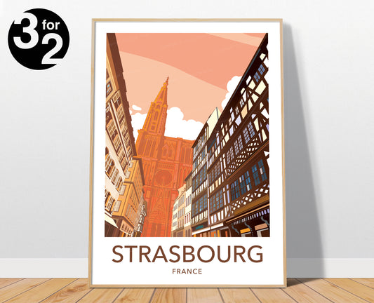 Strasbourg Travel Poster / Strasbourg Cathedral Travel Print