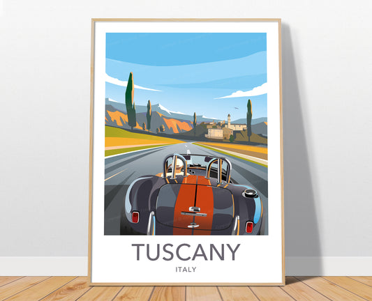 Tuscany travel poster print – Shelby Cobra Italy wall art