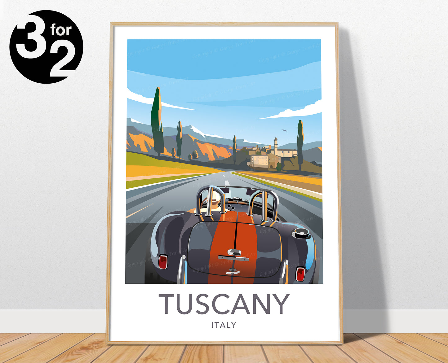 Tuscany Travel Poster / Shelby Cobra Print