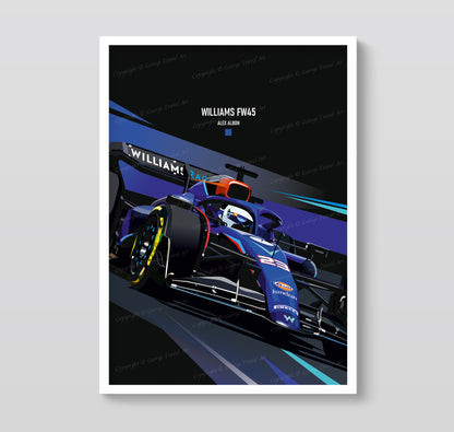 Williams FW45 Alex Albon race car poster – Formula 1 wall art print