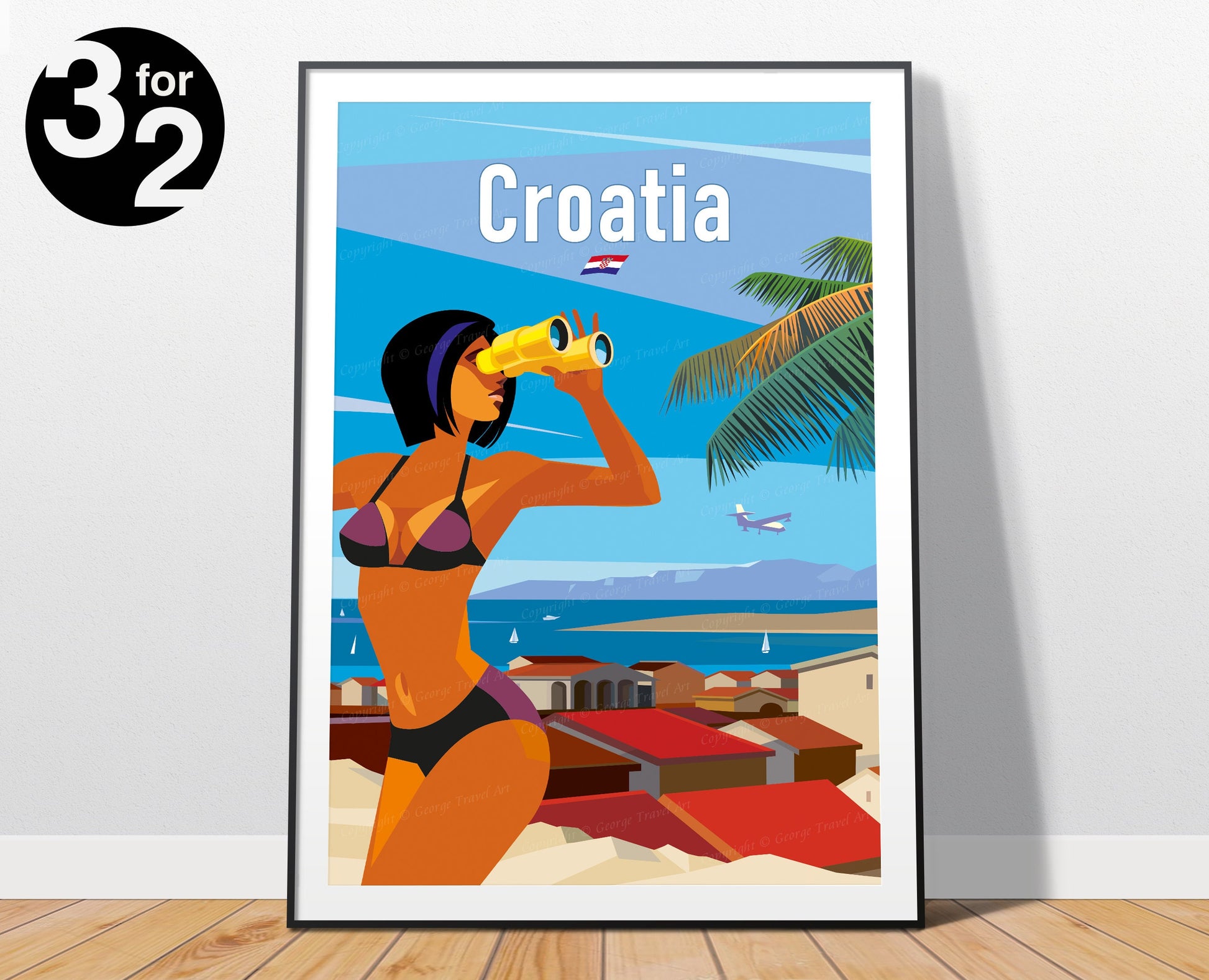 Croatia Adriatic Sea travel poster featuring the brilliant blue Mediterranean coast – wall art print