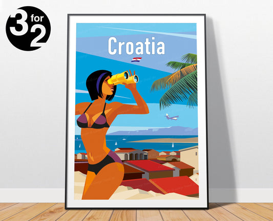 Croatia Adriatic Sea travel poster featuring the brilliant blue Mediterranean coast – wall art print