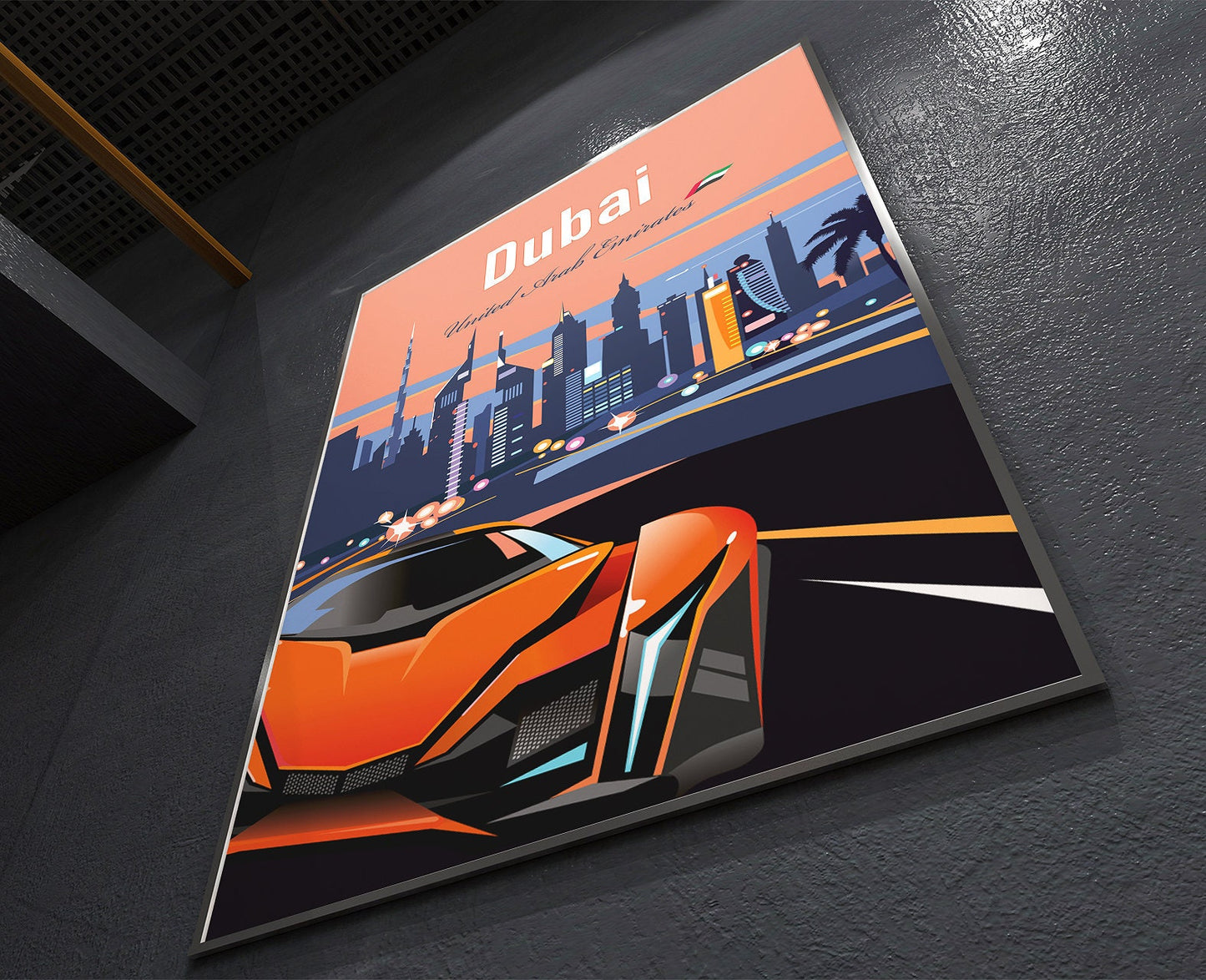 Dubai sports car travel print – UAE luxury city wall art