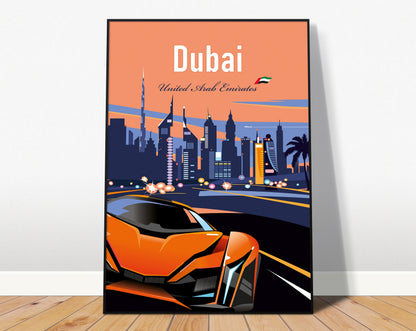 Dubai travel print featuring a sports car – UAE luxury wall art