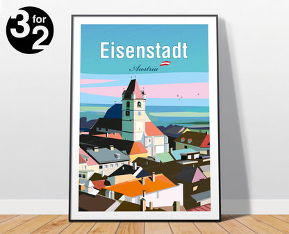 Eisenstadt Austria Burgenland travel poster featuring the city character – wall art print