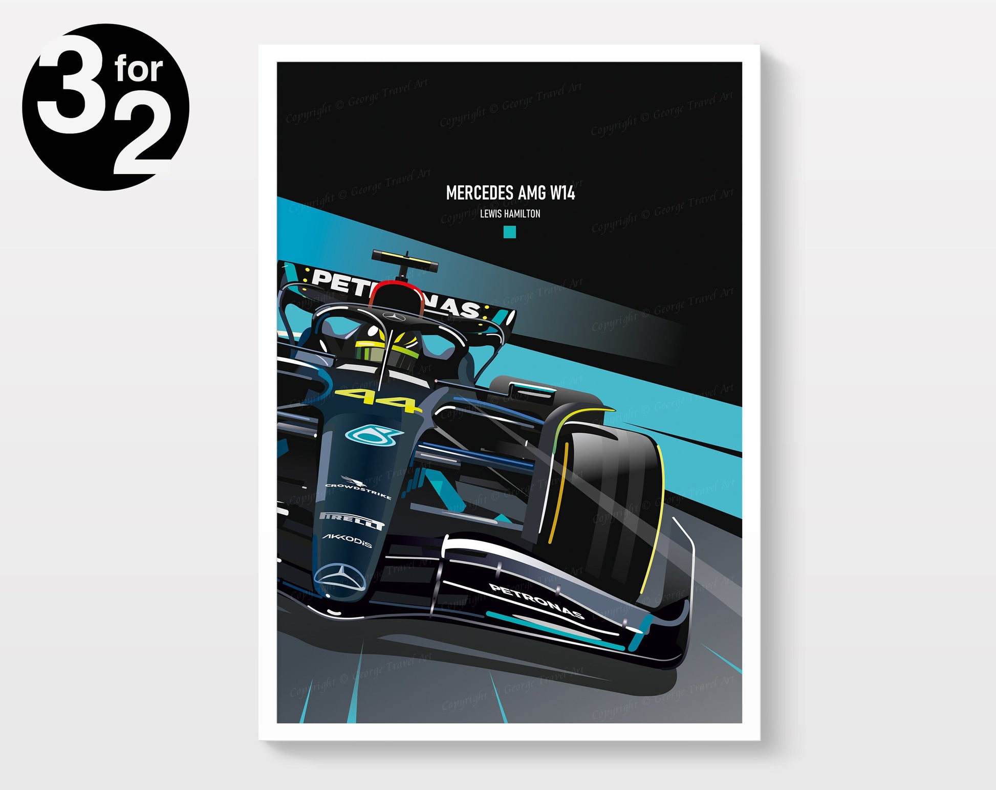 Mercedes AMG W14 Lewis Hamilton race car poster – Formula 1 wall art print