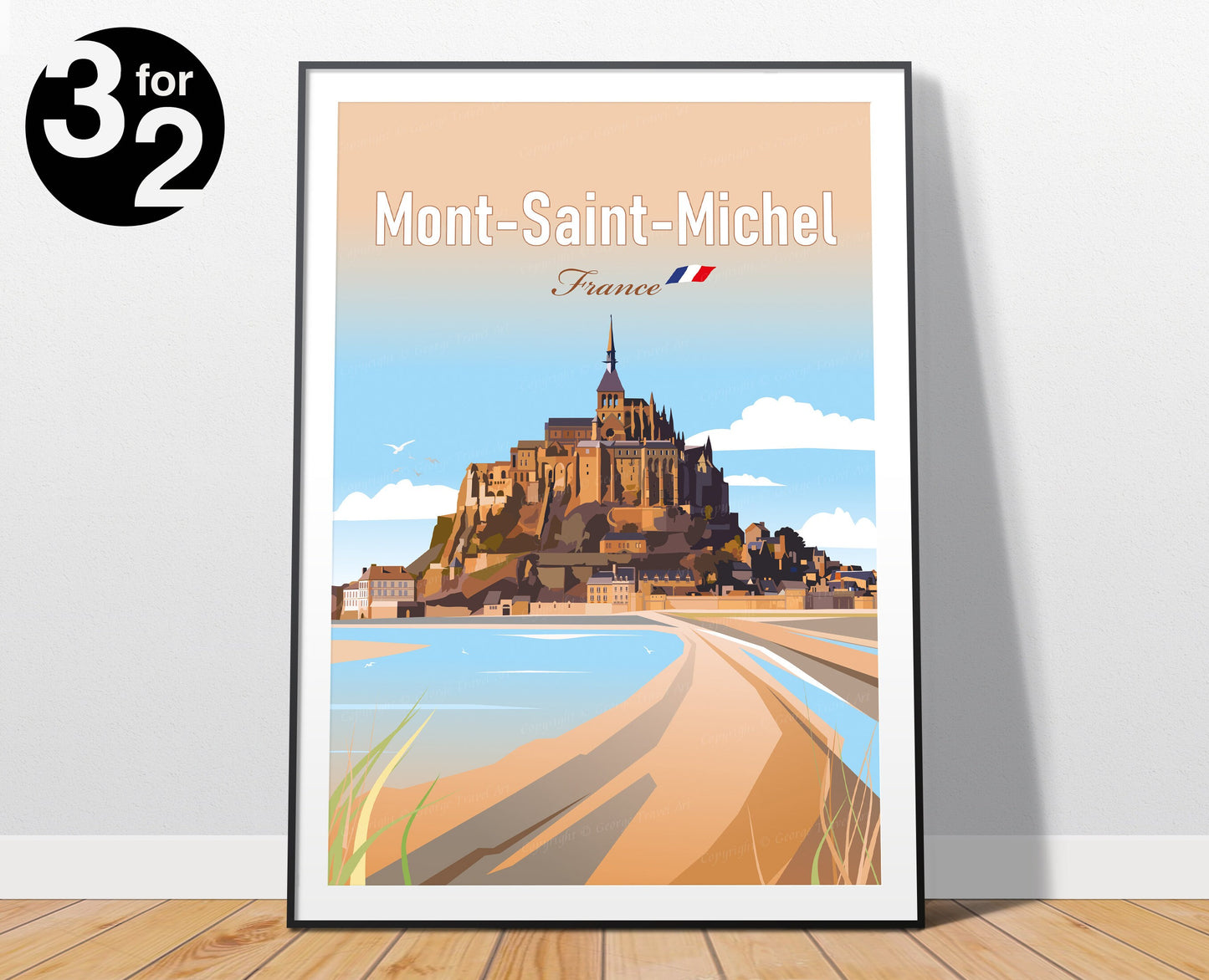 Mont-Saint-Michel France Normandy travel poster featuring the iconic tidal island – wall art print