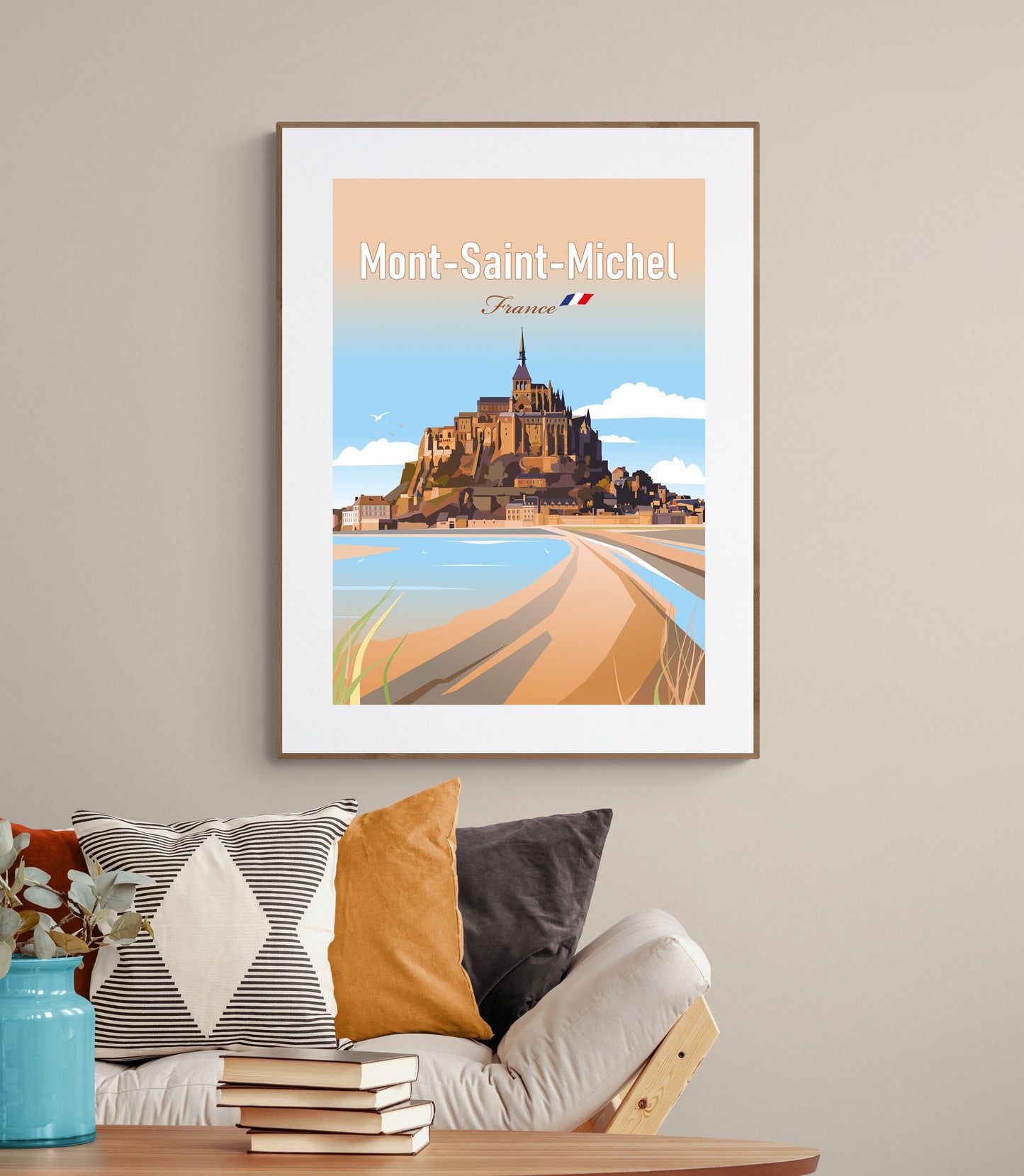 Mont-Saint-Michel France travel print – Normandy medieval island wall art