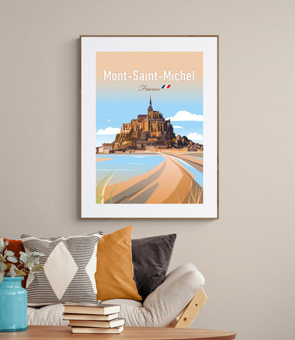 Mont-Saint-Michel France travel print – Normandy medieval island wall art