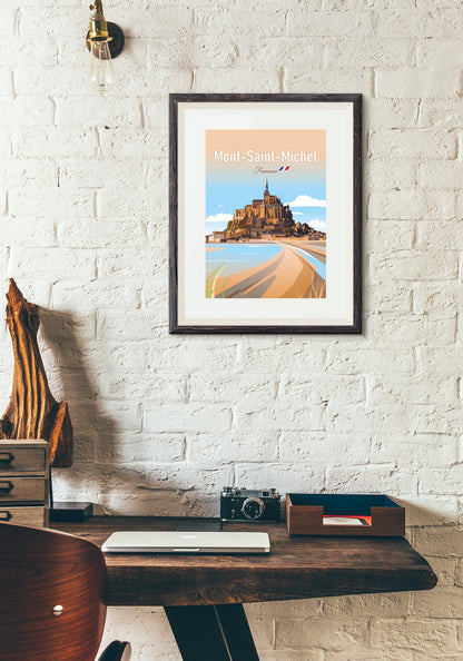 Mont-Saint-Michel France travel wall art print – Normandy island poster