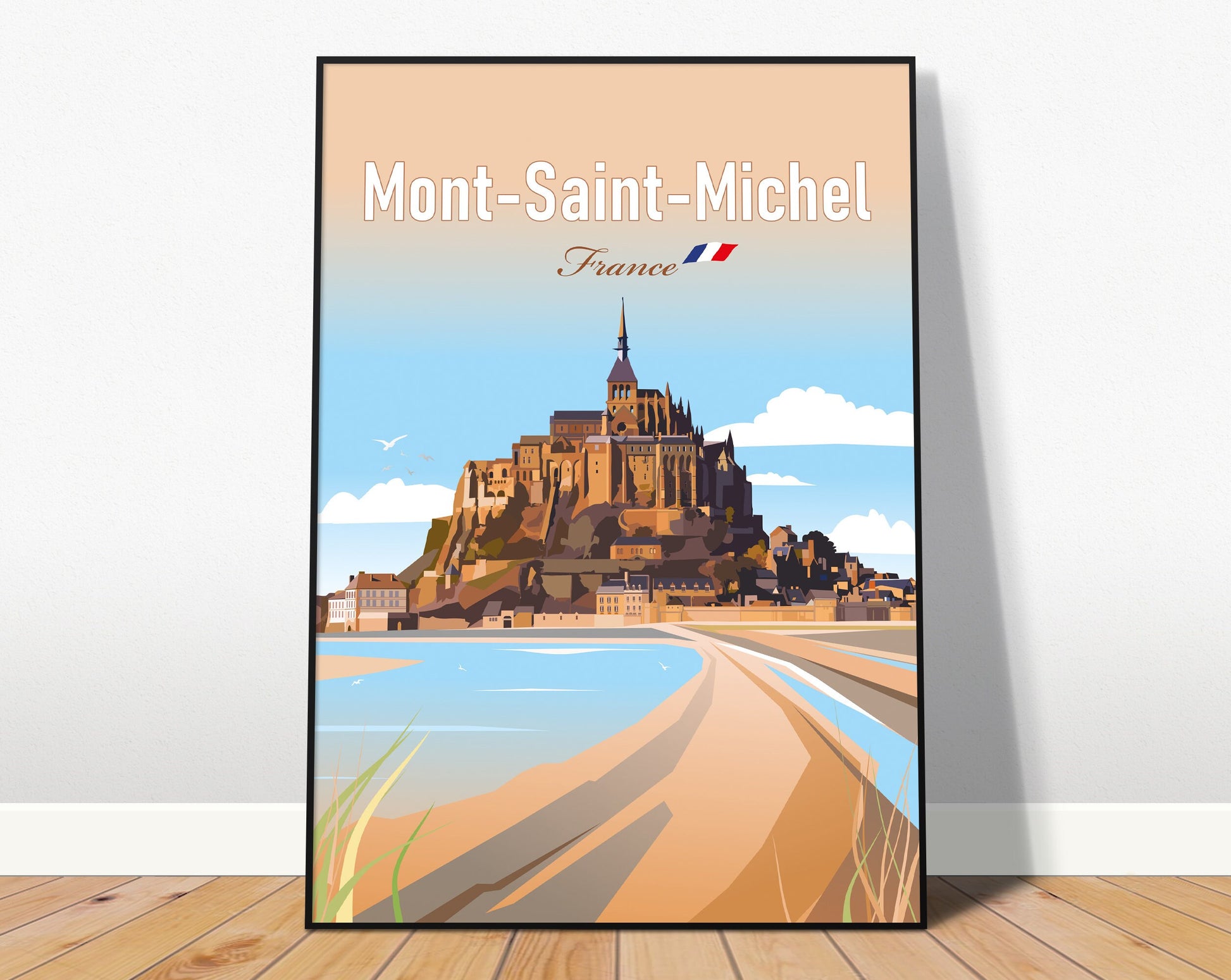 Mont-Saint-Michel Normandy travel poster – France medieval abbey wall art