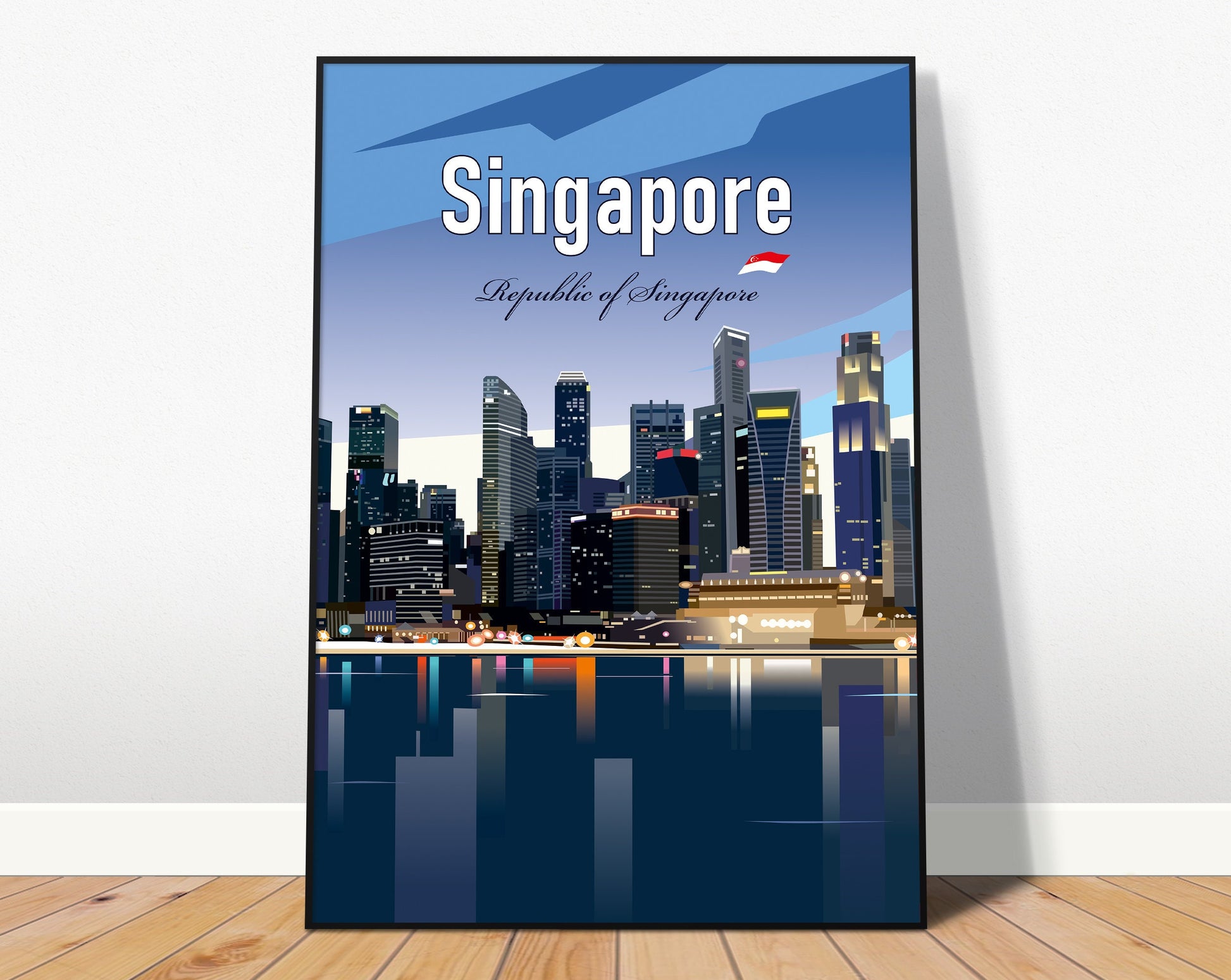Singapore night travel print – Asia skyline city wall art
